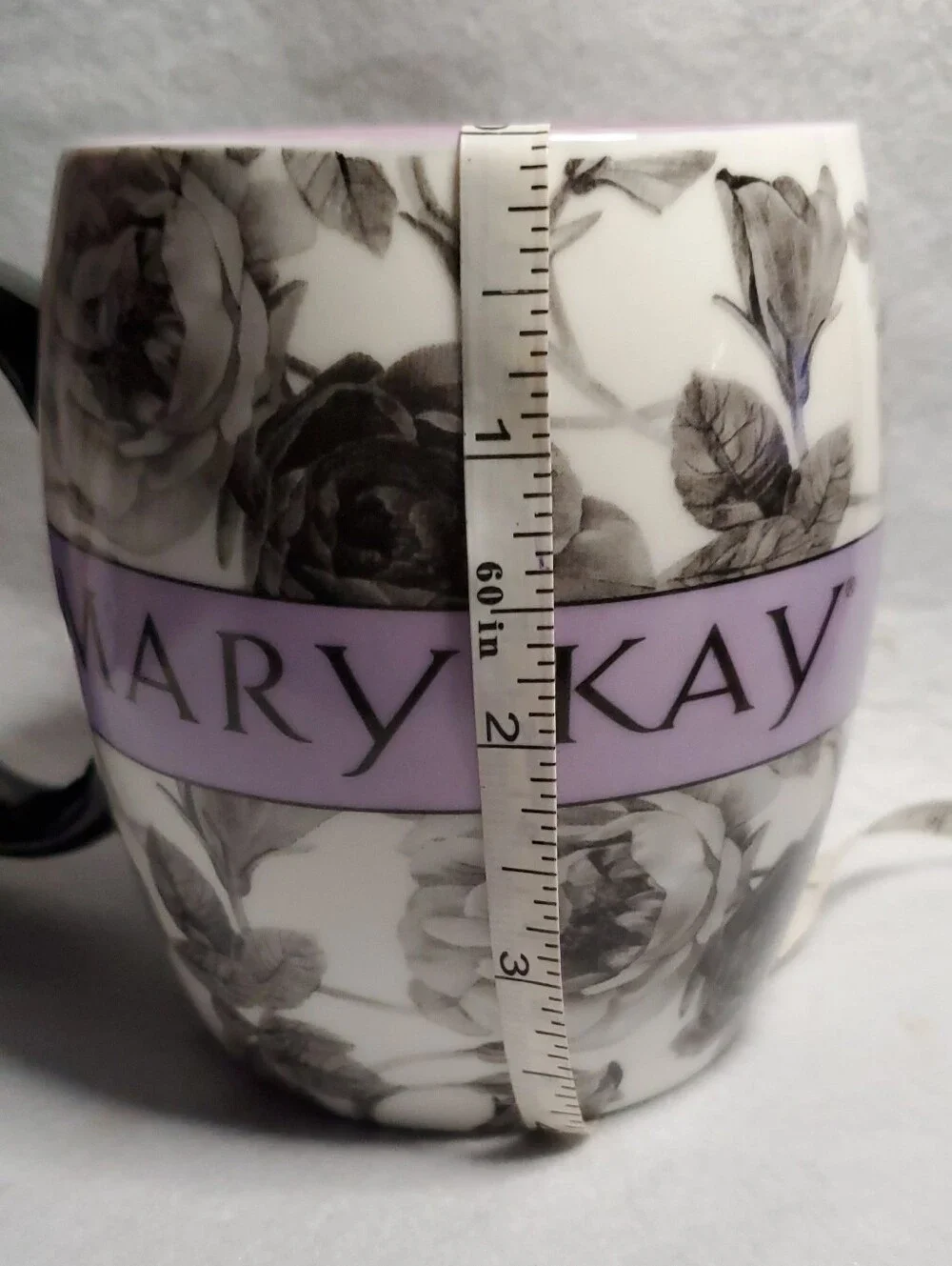 Mary Kay Black, White & Lavendar Floral Logo Ceramic Mug.